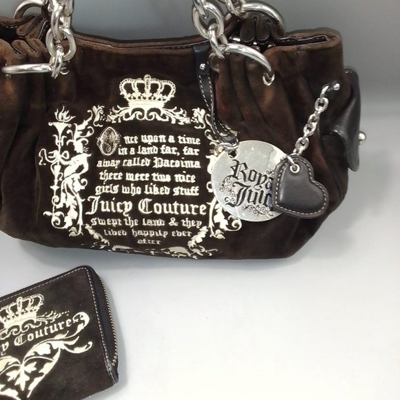 Juicy Couture Y2K 'Once Upon a Time' Bag & Purse Set 90's Brown Velour Vintage - Picture 3 of 12